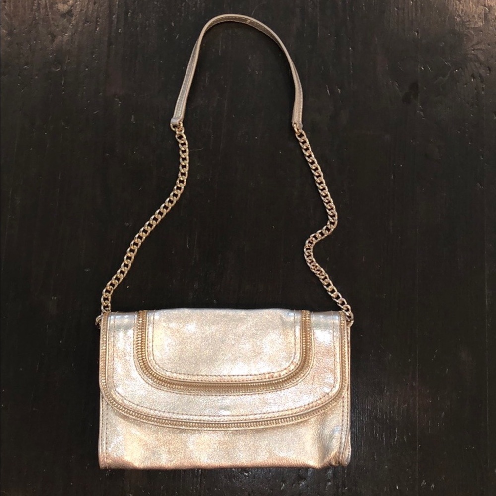 Michael Kors Naomi Chain Gold Leather Clutch